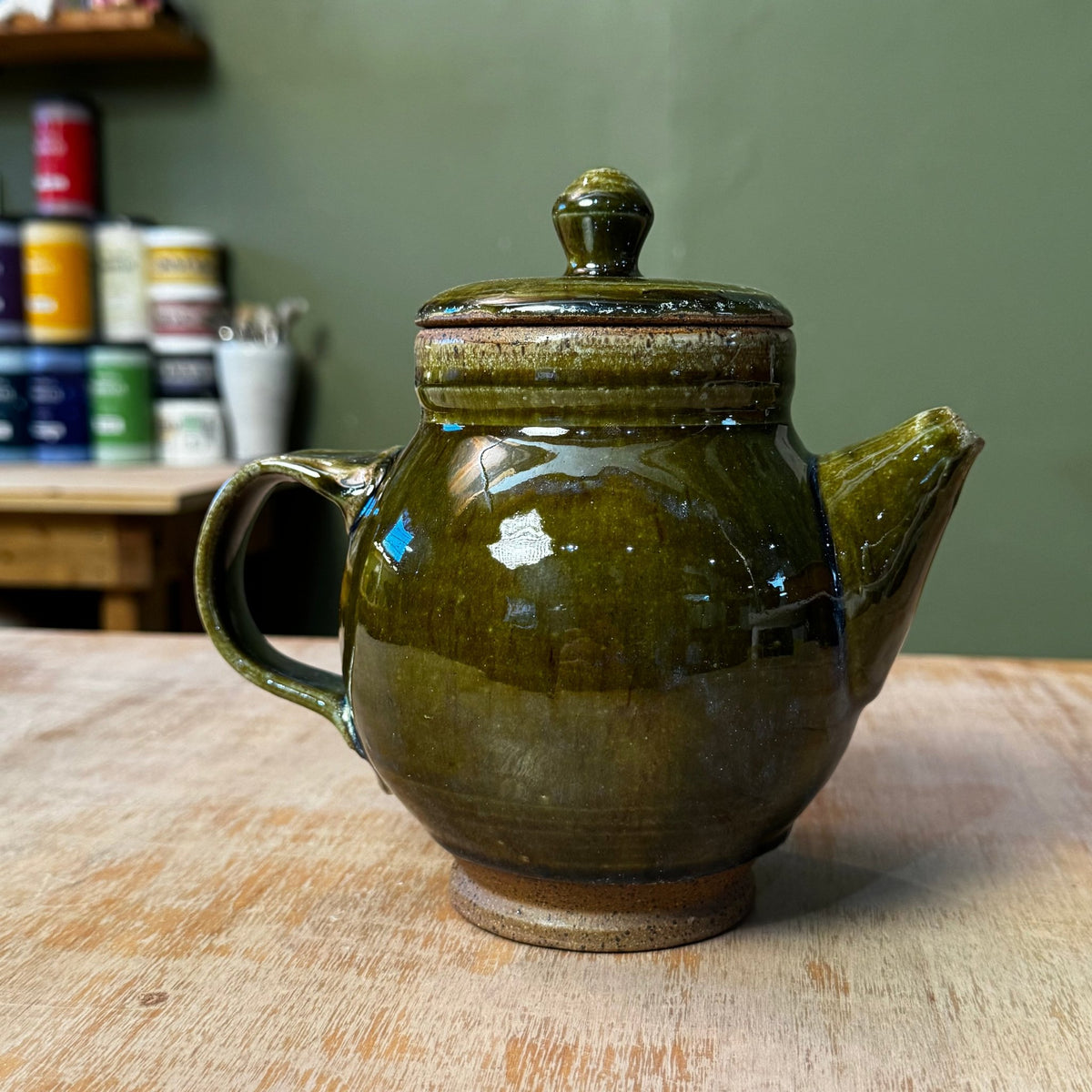 Handmade Olive Green Stoneware Teapot | Wheel-Thrown Ceramic Teapot - Che Cose Belle