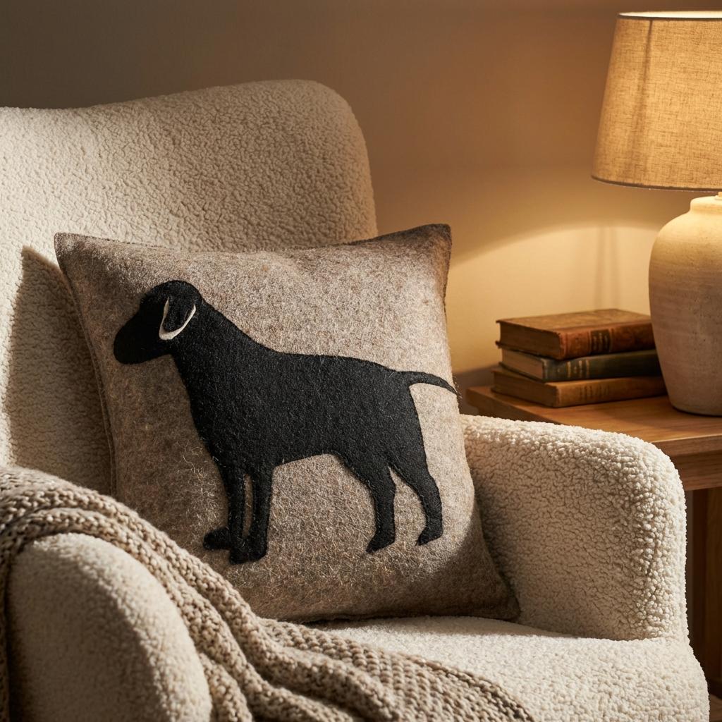 Handmade Pillow Hand Felted Wool - Black Lab Gray - 20" Arcadia Home - Che Cose Belle