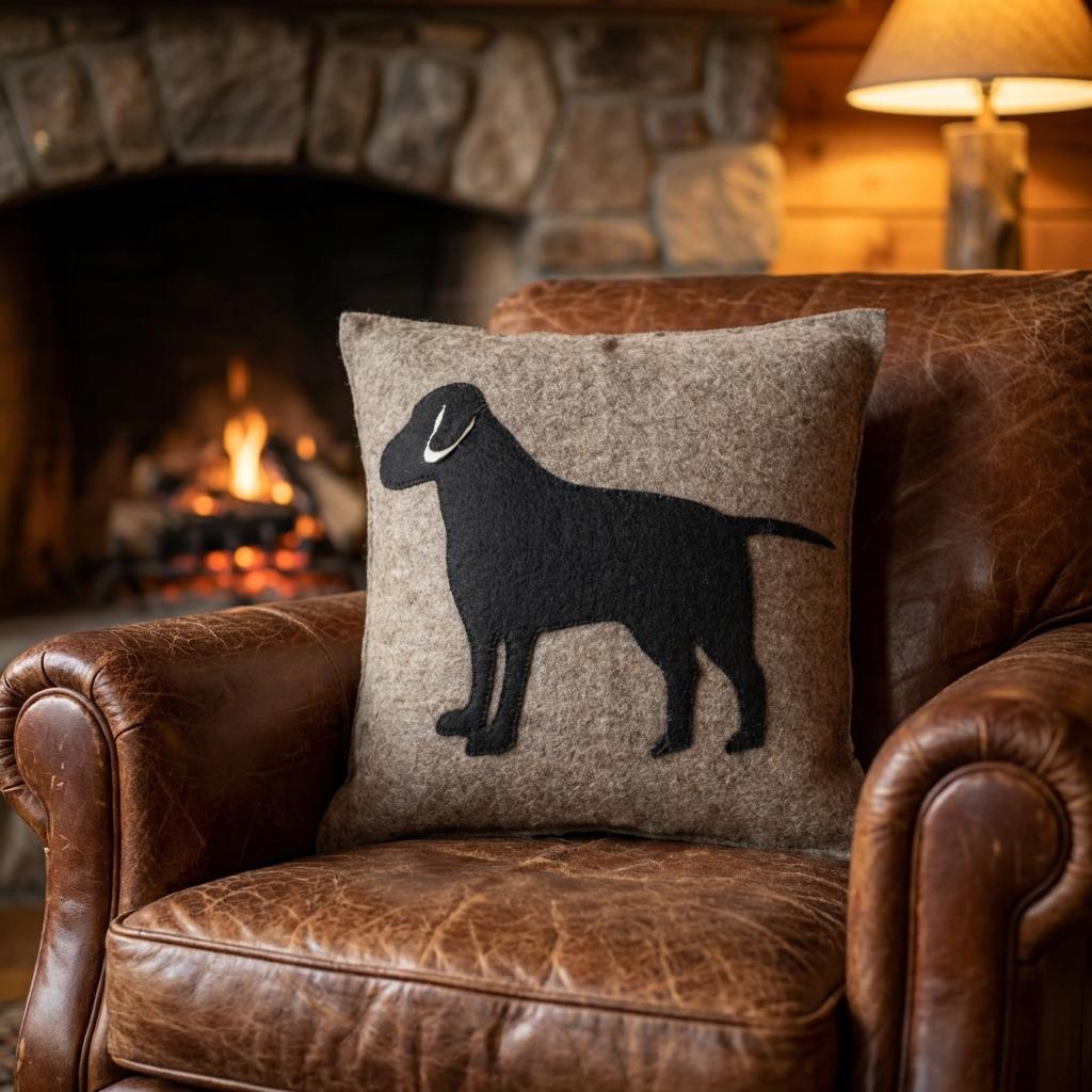 Handmade Pillow Hand Felted Wool - Black Lab Gray - 20" Arcadia Home - Che Cose Belle