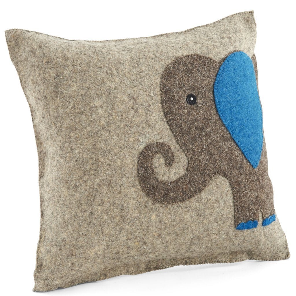 Handmade Pillow Hand Felted Wool - Blue Elephant Gray - 18" Arcadia Home - Che Cose Belle