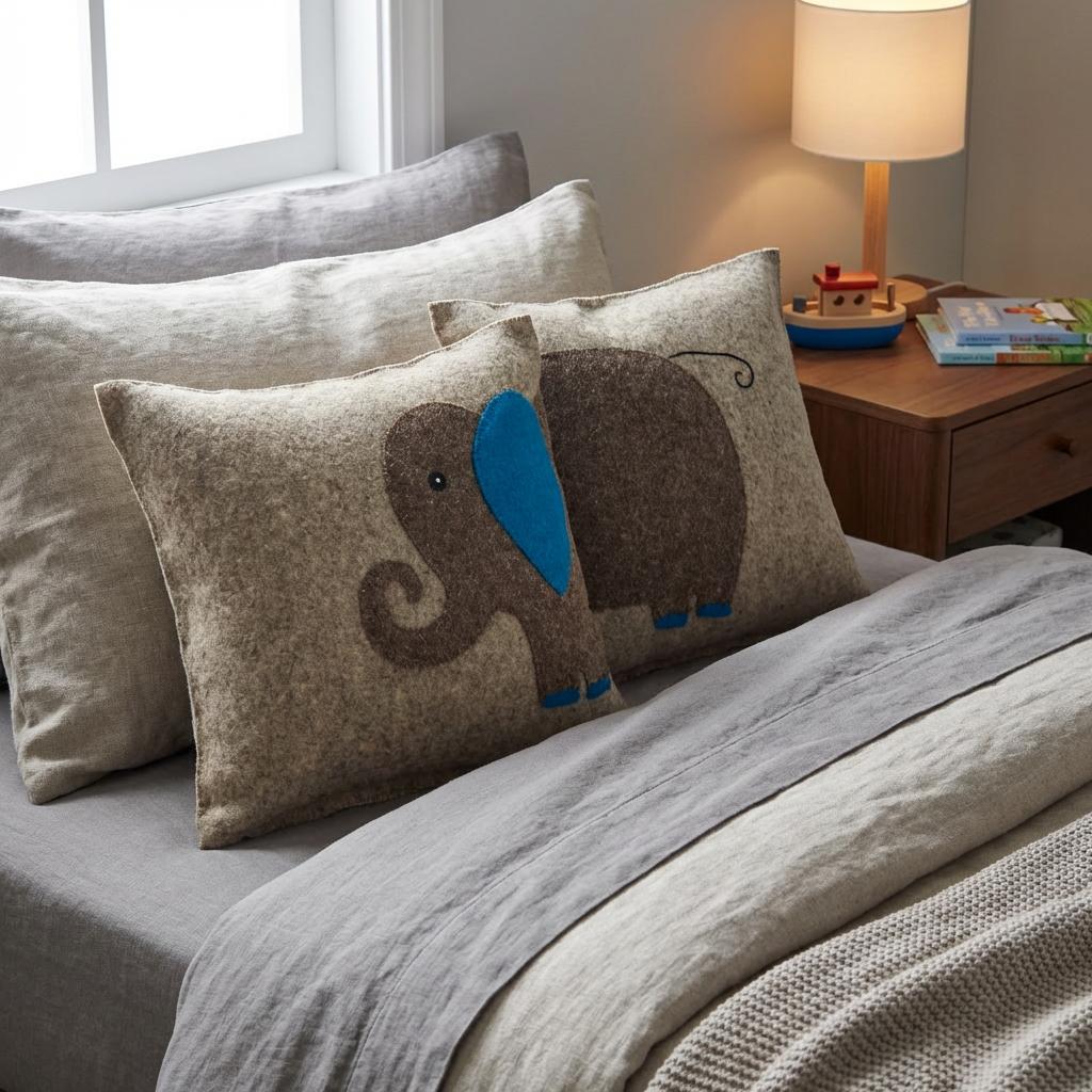 Handmade Pillow Hand Felted Wool - Blue Elephant Gray - 18" Arcadia Home - Che Cose Belle