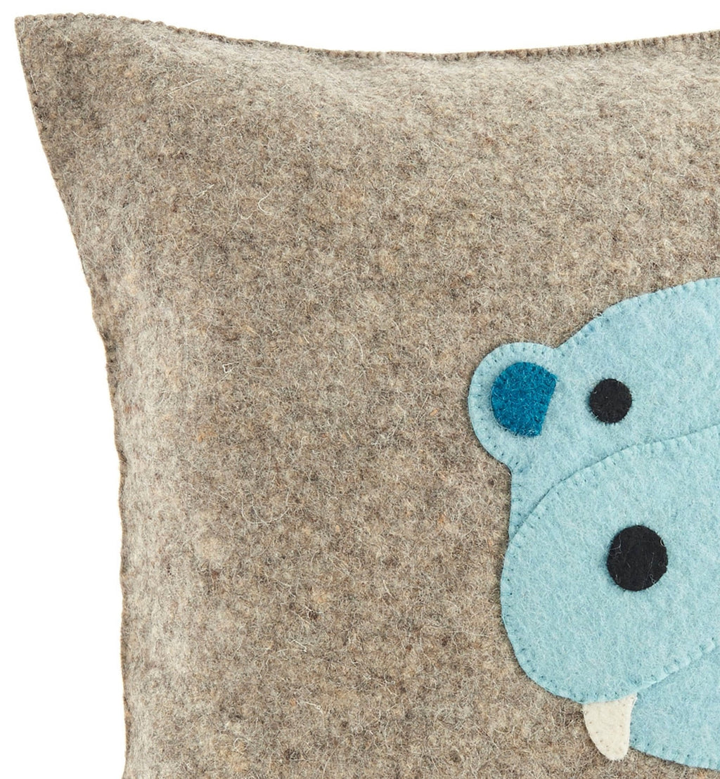 Handmade Pillow Hand Felted Wool - Blue Hippo Gray - 18" Arcadia Home - Che Cose Belle