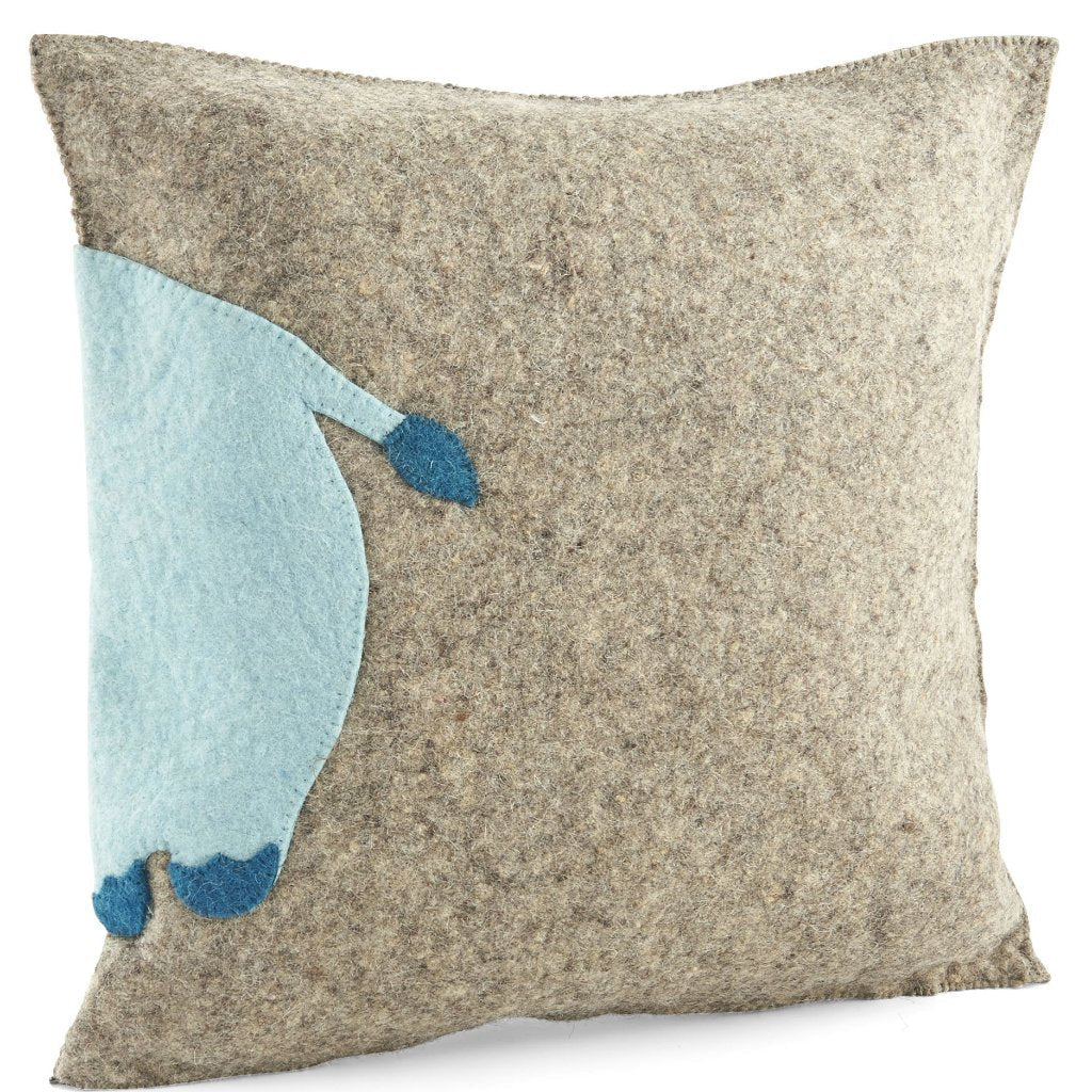Handmade Pillow Hand Felted Wool - Blue Hippo Gray - 18" Arcadia Home - Che Cose Belle