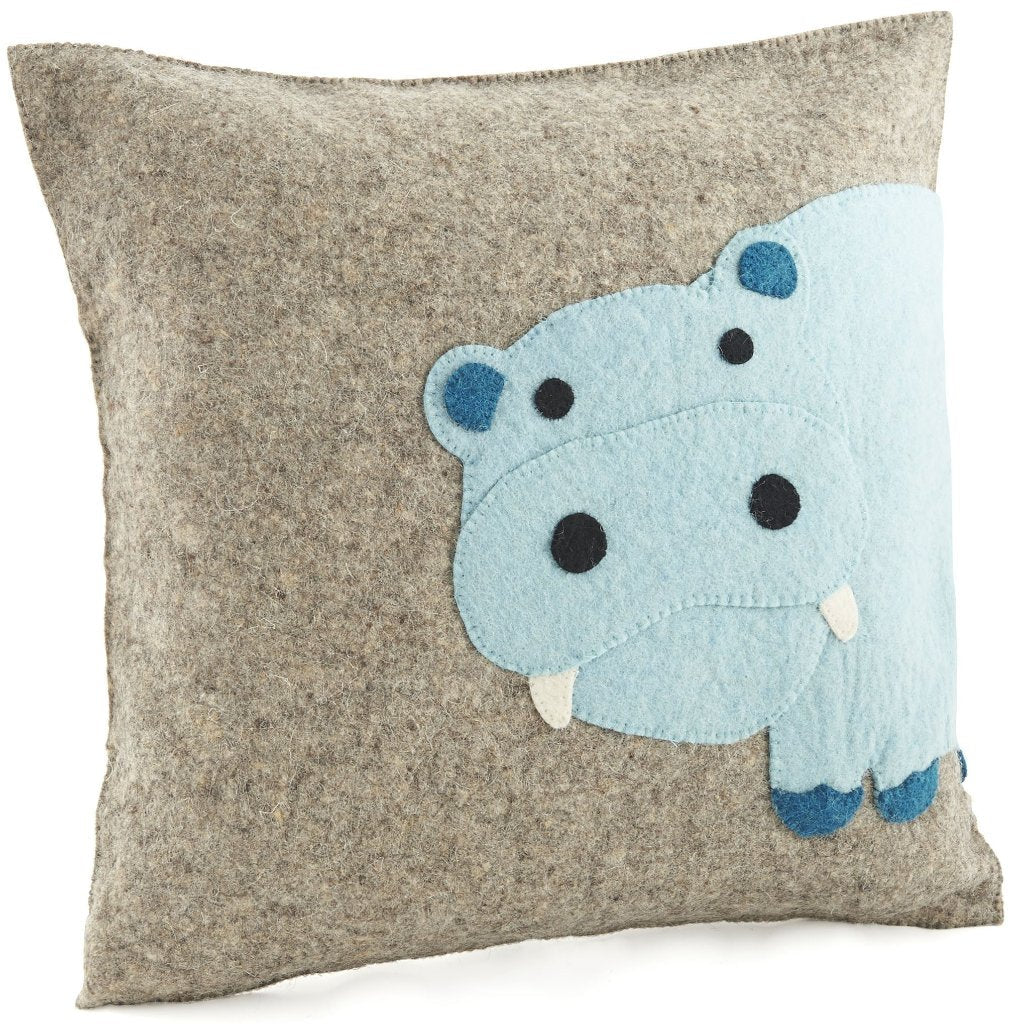 Handmade Pillow Hand Felted Wool - Blue Hippo Gray - 18" Arcadia Home - Che Cose Belle