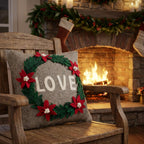 Handmade Pillow Hand Felted Wool - LOVE Wreath Gray - 20" Arcadia Home - Che Cose Belle