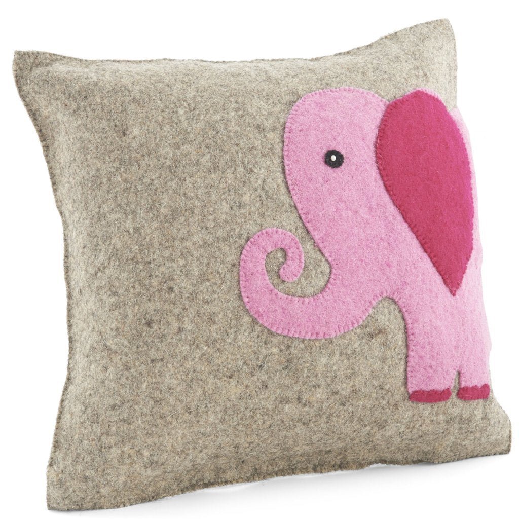 Handmade Pillow Hand Felted Wool - Pink Elephant Gray - 18" Arcadia Home - Che Cose Belle