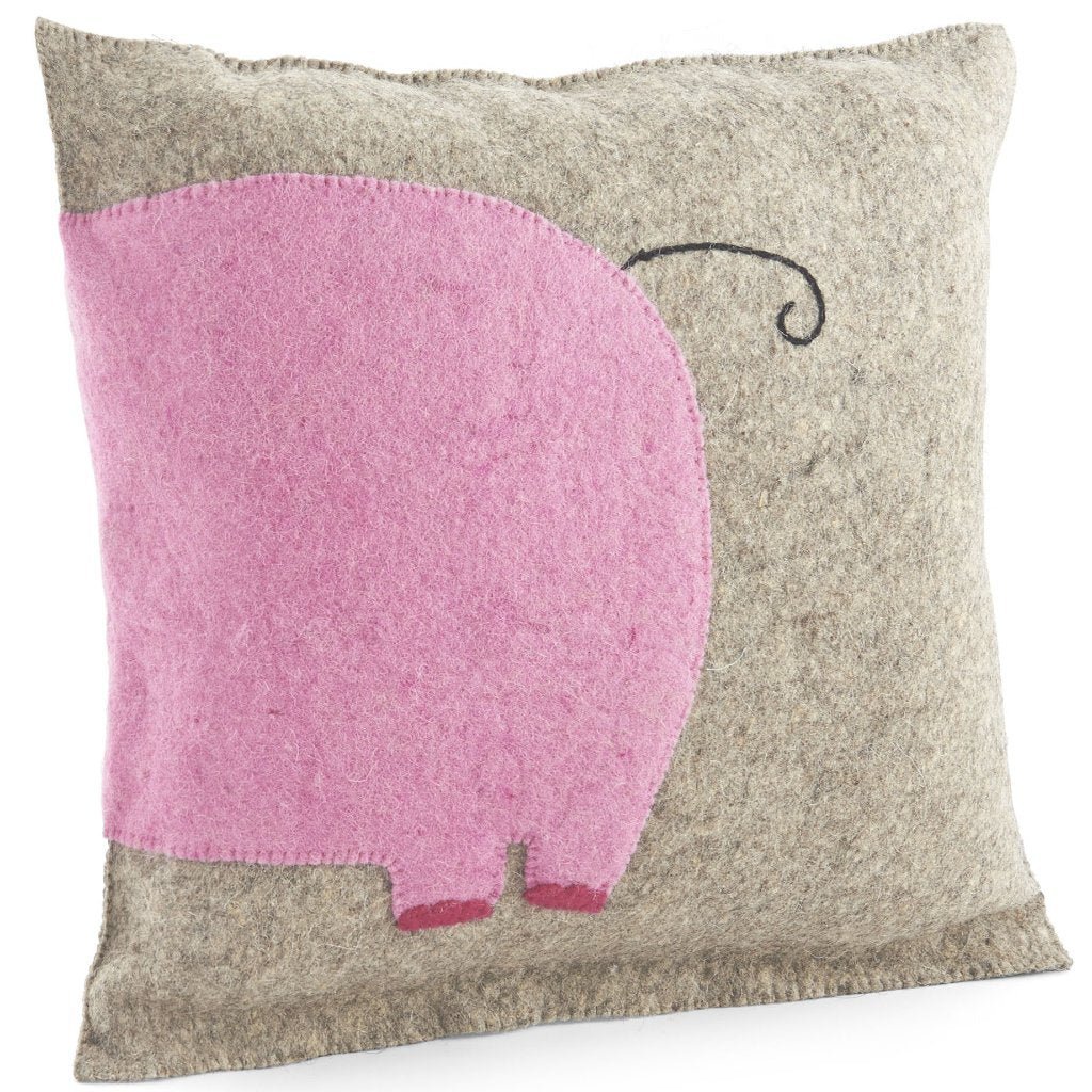 Handmade Pillow Hand Felted Wool - Pink Elephant Gray - 18" Arcadia Home - Che Cose Belle