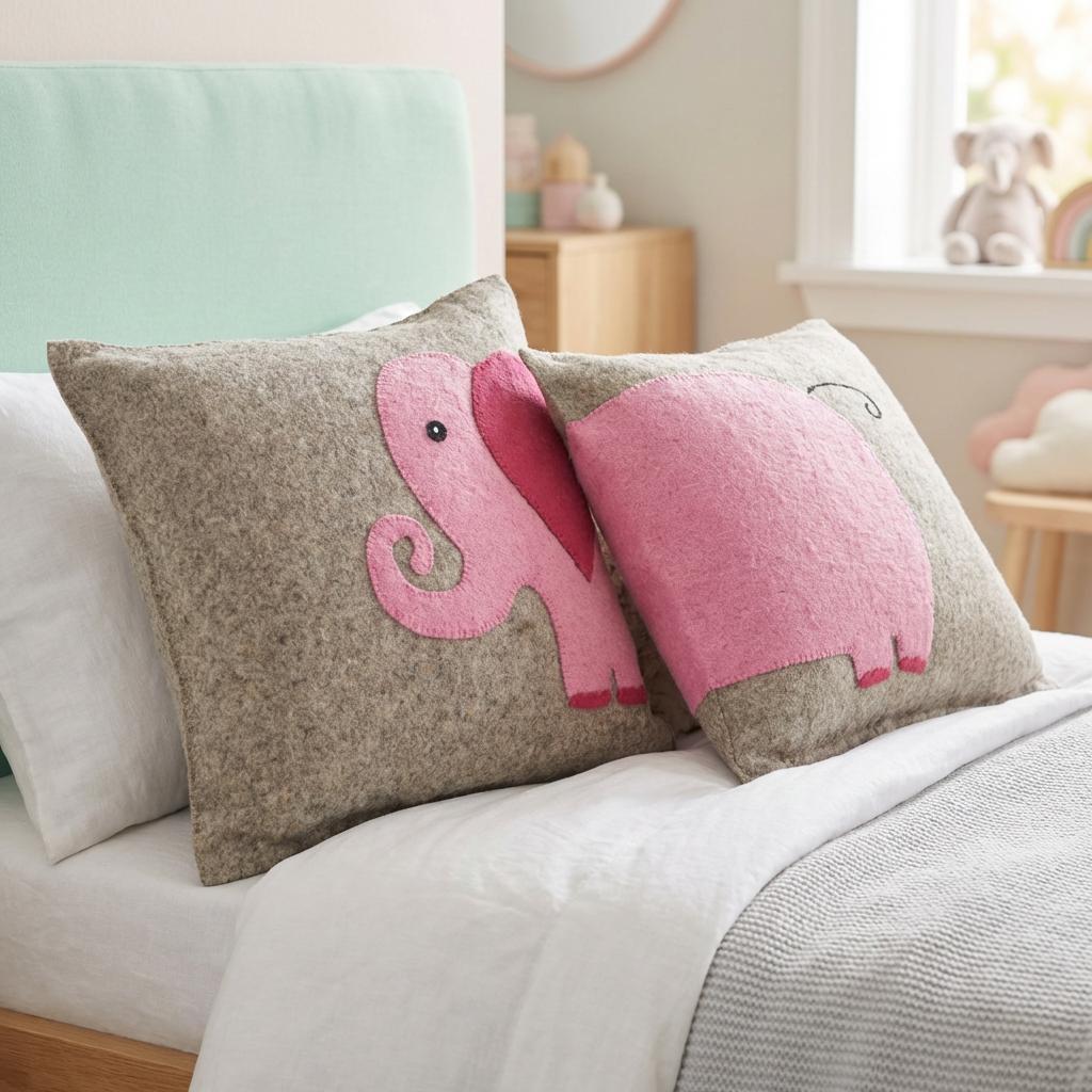 Handmade Pillow Hand Felted Wool - Pink Elephant Gray - 18" Arcadia Home - Che Cose Belle