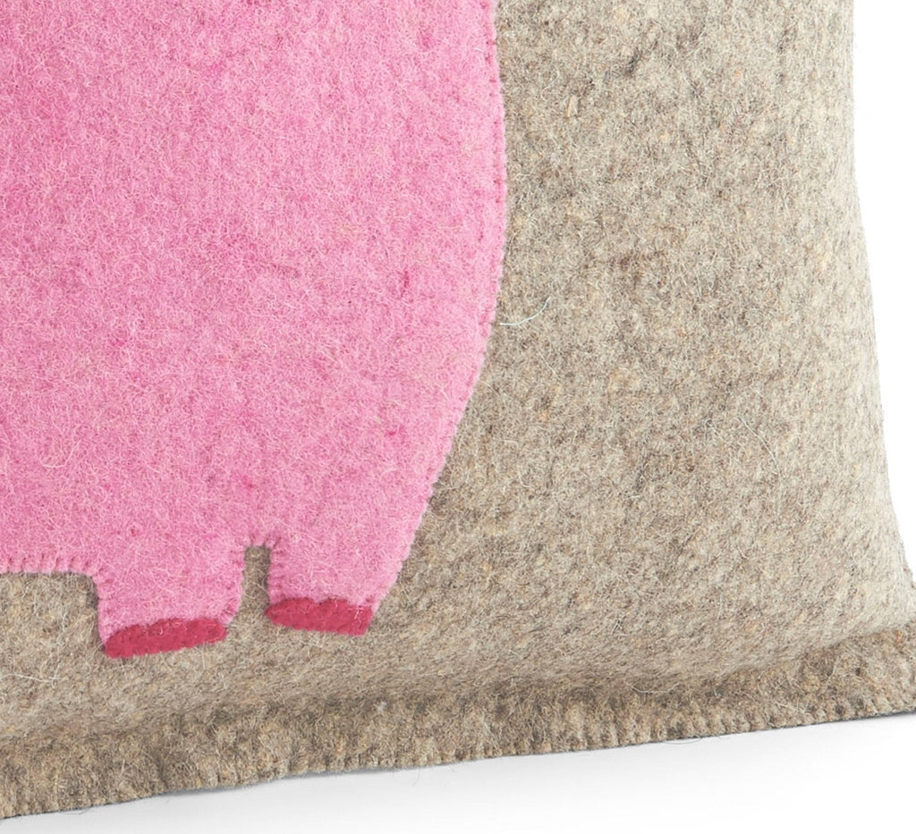 Handmade Pillow Hand Felted Wool - Pink Elephant Gray - 18" Arcadia Home - Che Cose Belle
