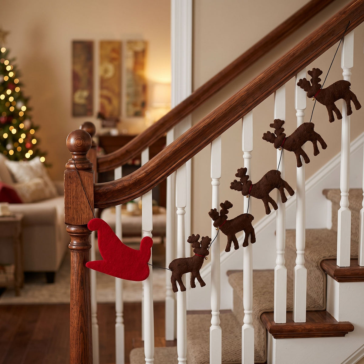 Handmade Reindeer Christmas Garland and Bunting Hand Felted Wool - 6' Arcadia Home - Che Cose Belle