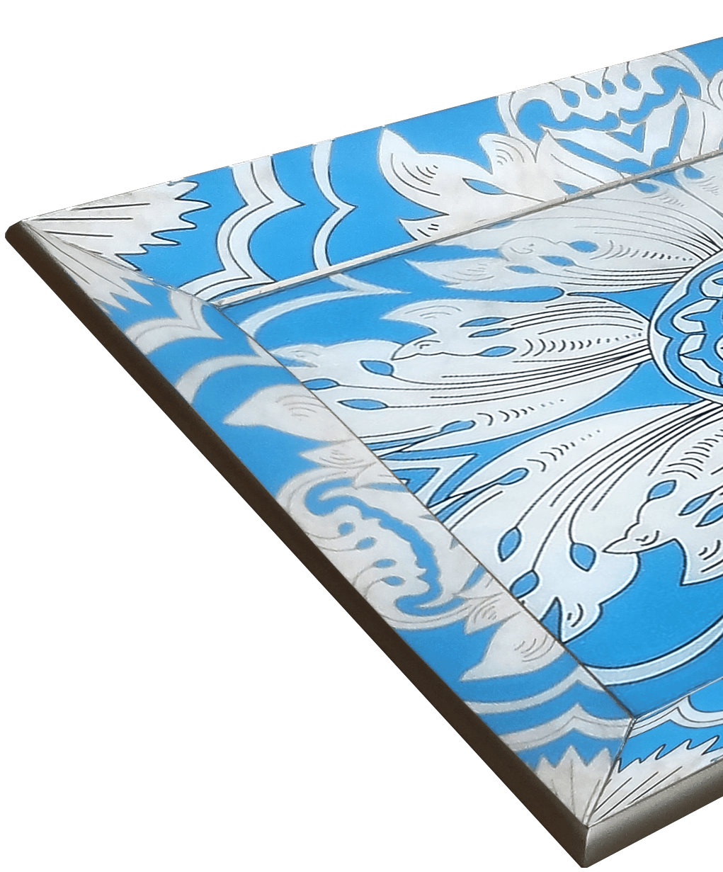 Handmade Reverse Painted Mirror Tray Beveled Edge Sky Blue - Medium Arcadia Home - Che Cose Belle