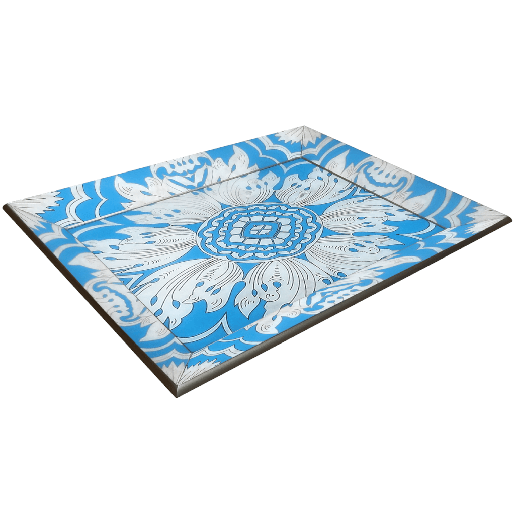 Handmade Reverse Painted Mirror Tray Beveled Edge Sky Blue - Medium Arcadia Home - Che Cose Belle