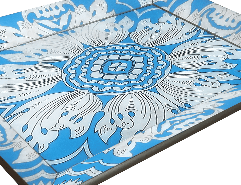 Handmade Reverse Painted Mirror Tray Beveled Edge Sky Blue - Medium Arcadia Home - Che Cose Belle