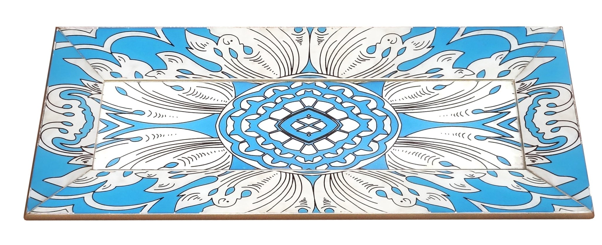 Handmade Reverse Painted Mirror Tray Beveled Edge Sky Blue - Small Arcadia Home - Che Cose Belle