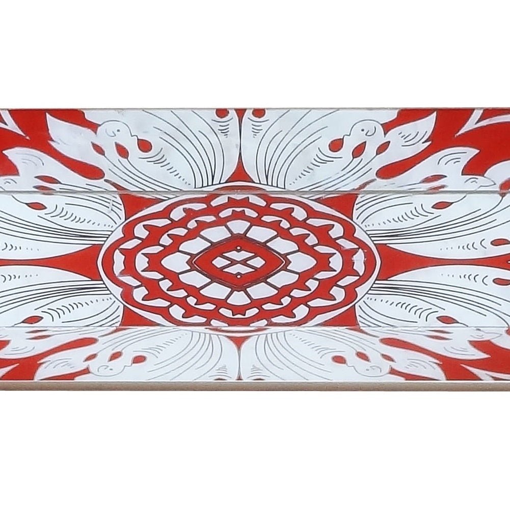 Handmade Reverse Painted Mirror Tray Beveled Edge Tomato Red - Small Arcadia Home - Che Cose Belle
