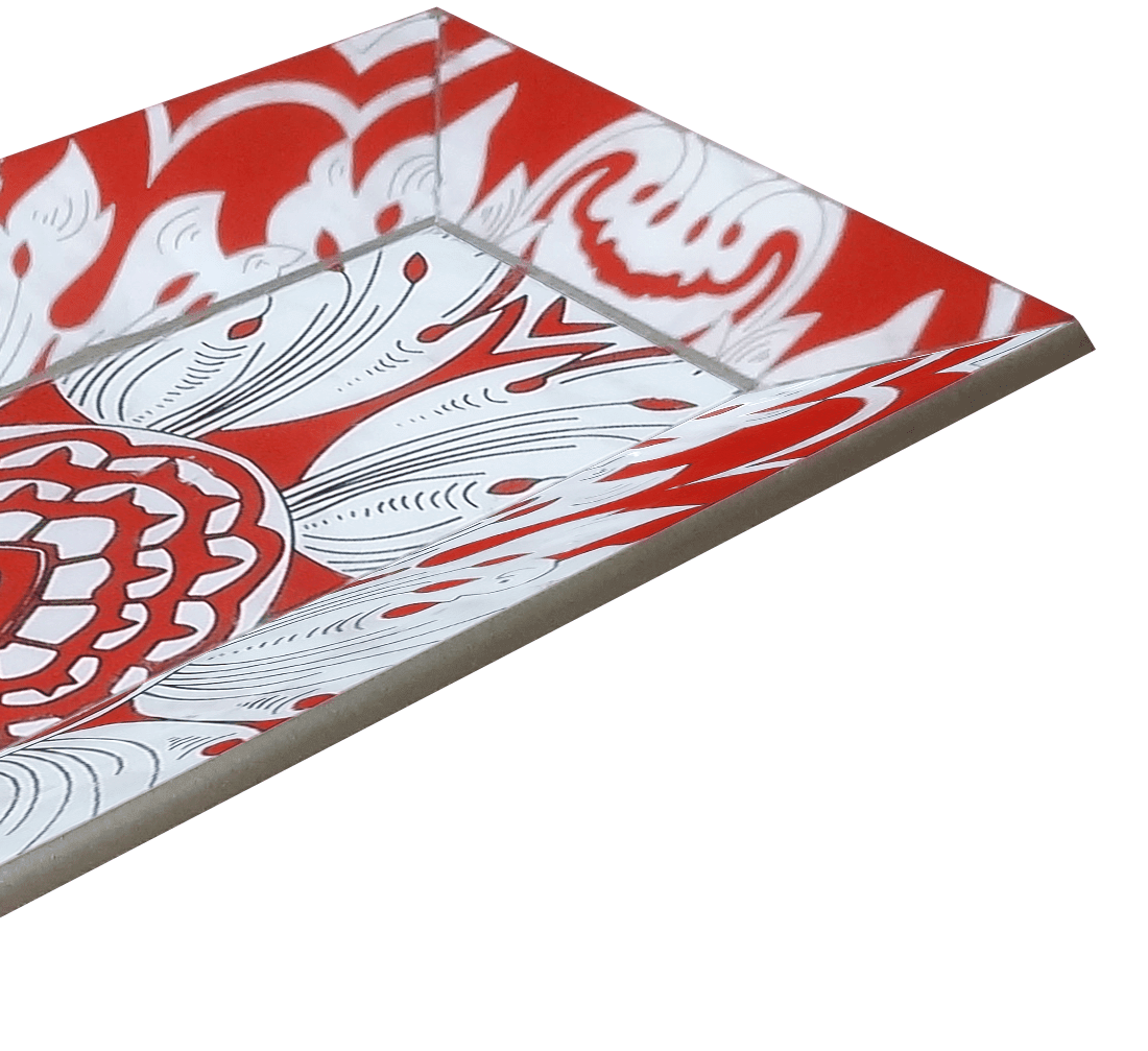 Handmade Reverse Painted Mirror Tray Beveled Edge Tomato Red - Small Arcadia Home - Che Cose Belle