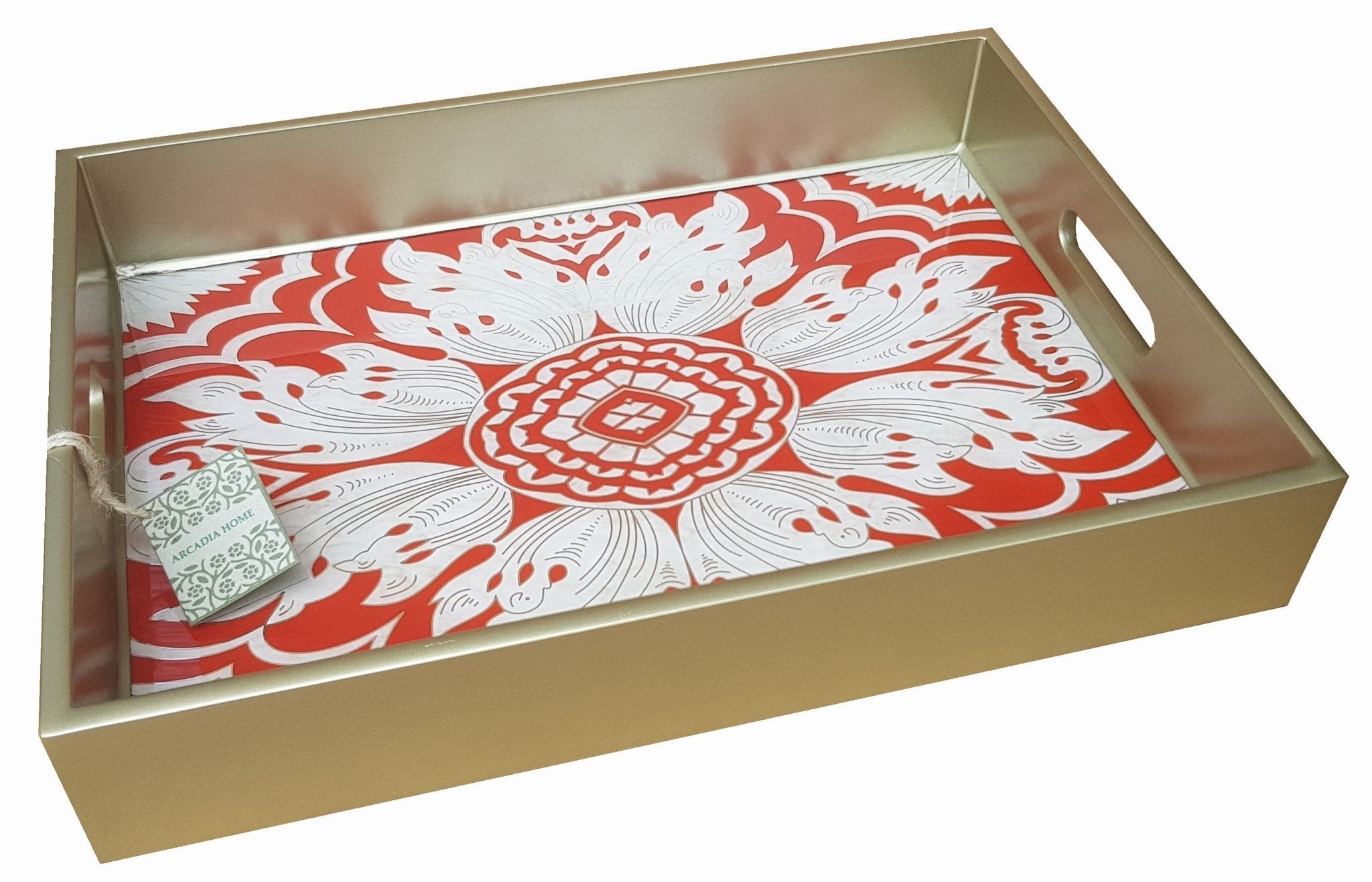 Handmade Reverse Painted Mirror Tray Red - Medium Arcadia Home - Che Cose Belle