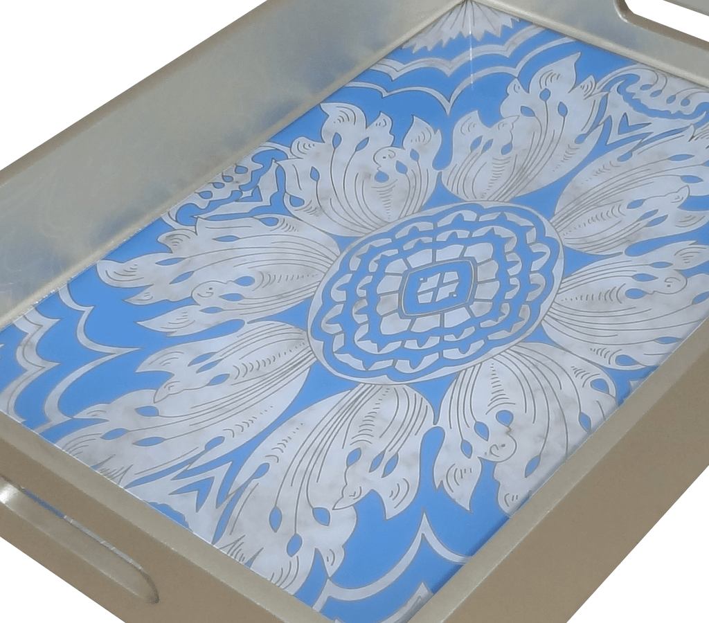 Handmade Reverse Painted Mirror Tray Sky Blue - Medium Arcadia Home - Che Cose Belle