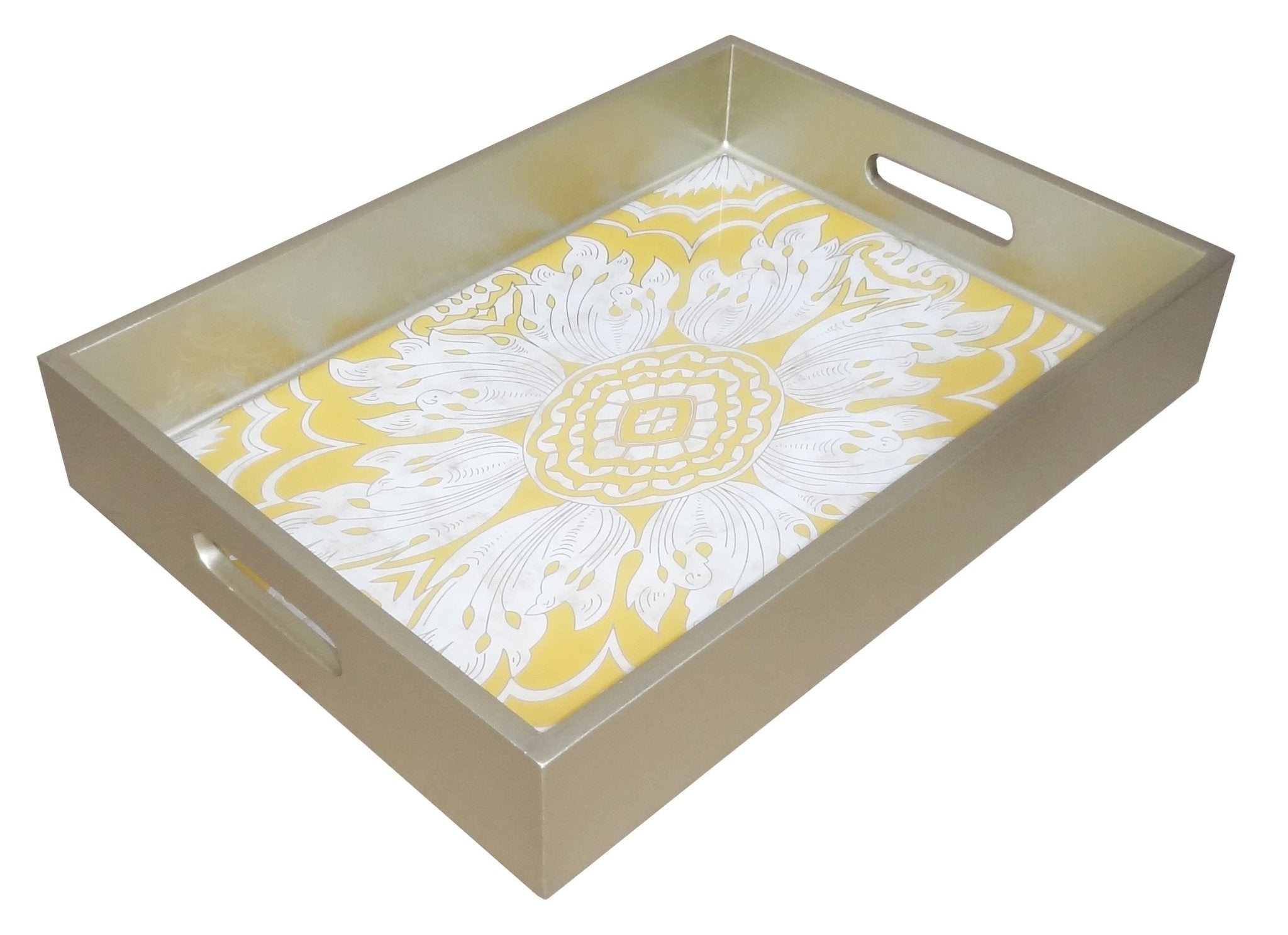 Handmade Reverse Painted Mirror Tray Yellow - Medium Arcadia Home - Che Cose Belle