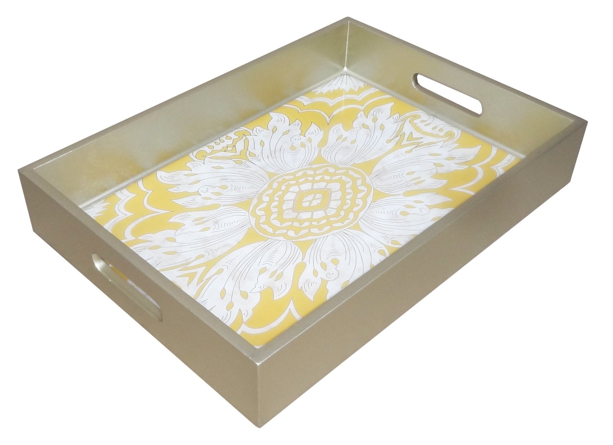 Handmade Reverse Painted Mirror Tray Yellow - Medium Arcadia Home