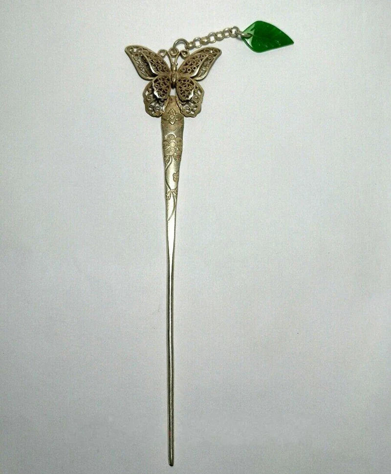 Handmade Silver Jade Butterfly Hairpin - Che Cose Belle