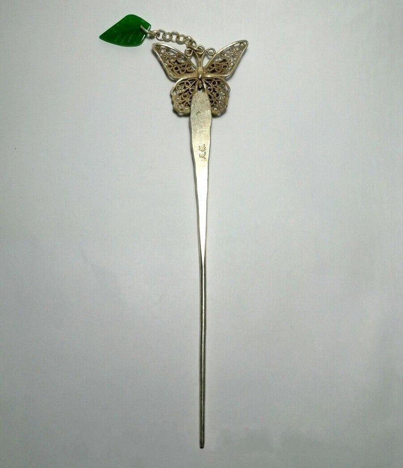 Handmade Silver Jade Butterfly Hairpin - Che Cose Belle
