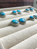 Handmade Sterling Silver Arizona Blue Turquoise Post Studs Earrings "Signed Nizhoni" - Che Cose Belle