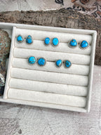 Handmade Sterling Silver Arizona Blue Turquoise Post Studs Earrings "Signed Nizhoni" - Che Cose Belle