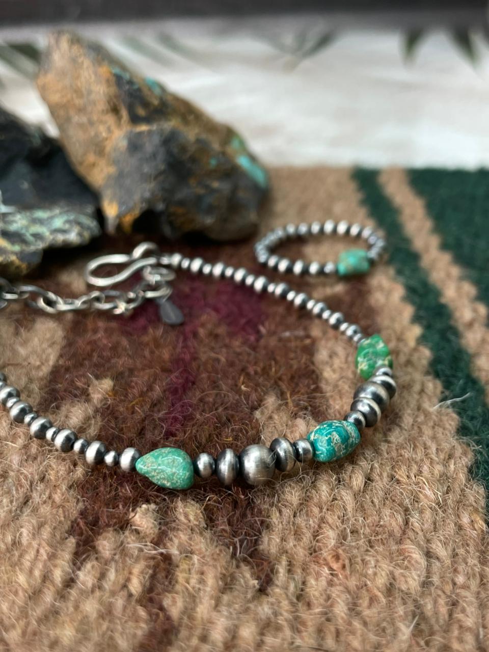 Handmade Sterling Silver Beaded Emerald Valley Bracelet Ring Set - Che Cose Belle