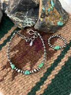 Handmade Sterling Silver Beaded Emerald Valley Bracelet Ring Set - Che Cose Belle
