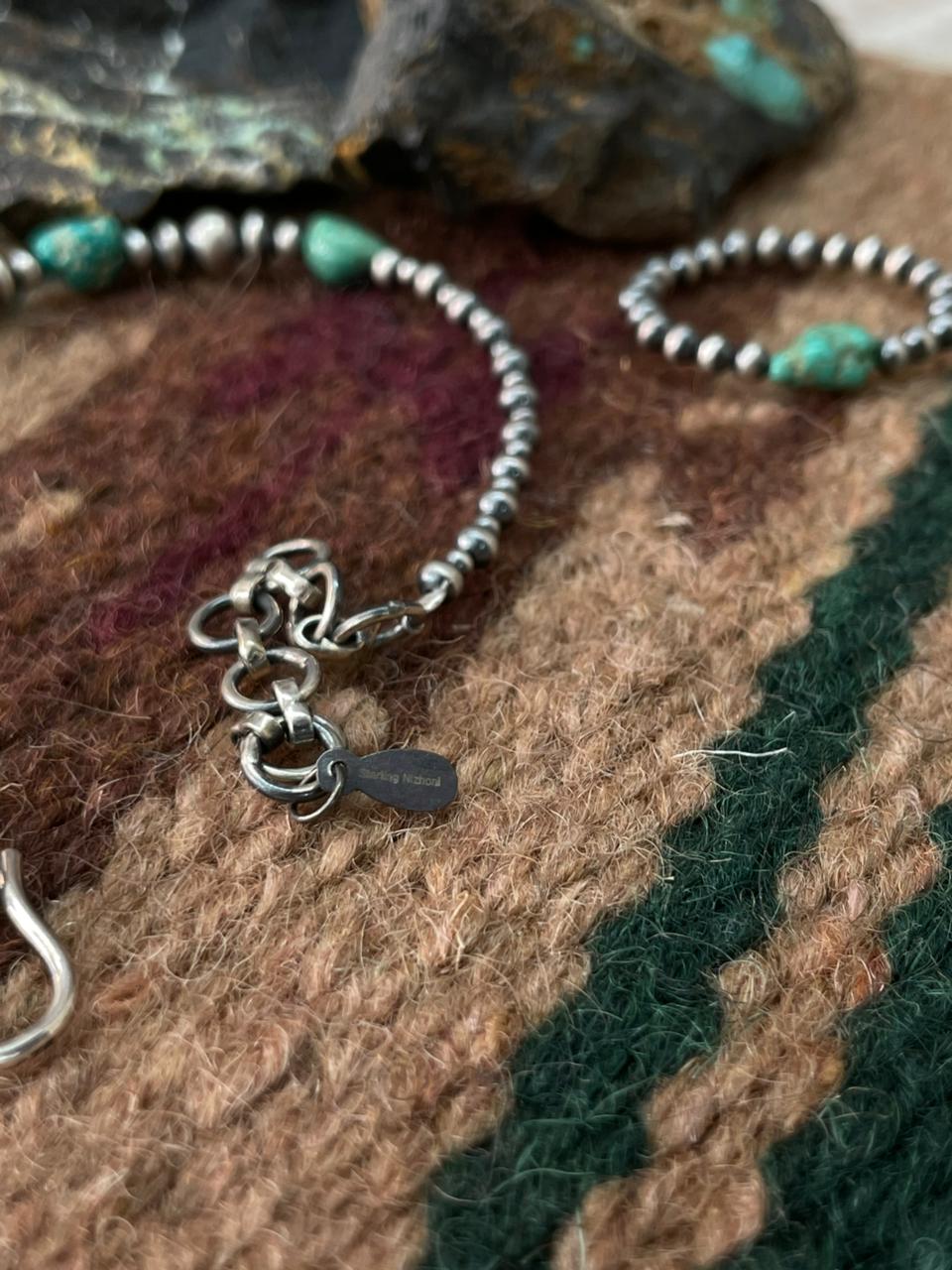 Handmade Sterling Silver Beaded Emerald Valley Bracelet Ring Set - Che Cose Belle