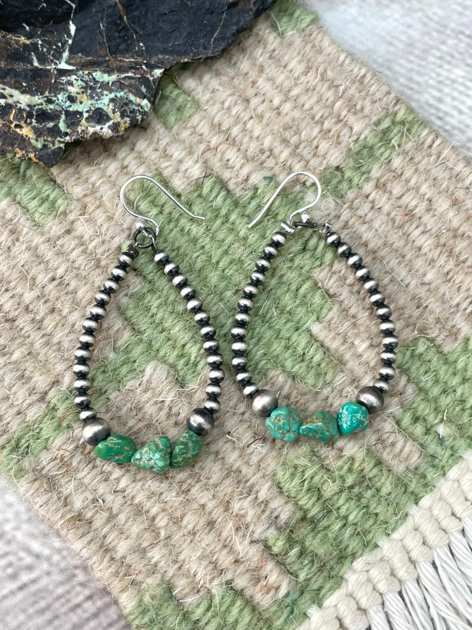 Handmade Sterling Silver Beaded Emerald Valley Hook Hoop Earrings - Che Cose Belle