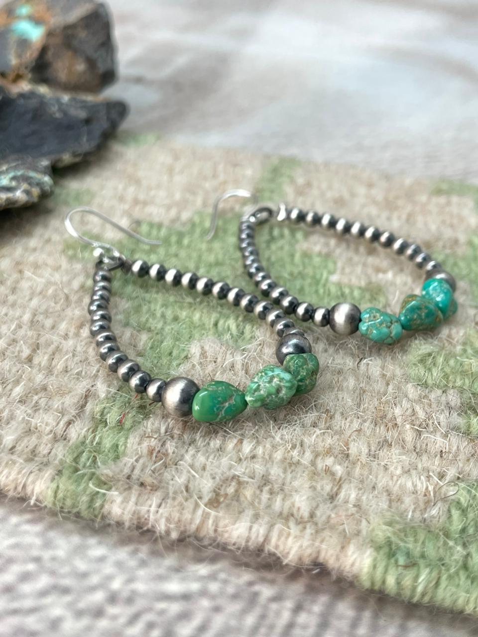 Handmade Sterling Silver Beaded Emerald Valley Hook Hoop Earrings - Che Cose Belle
