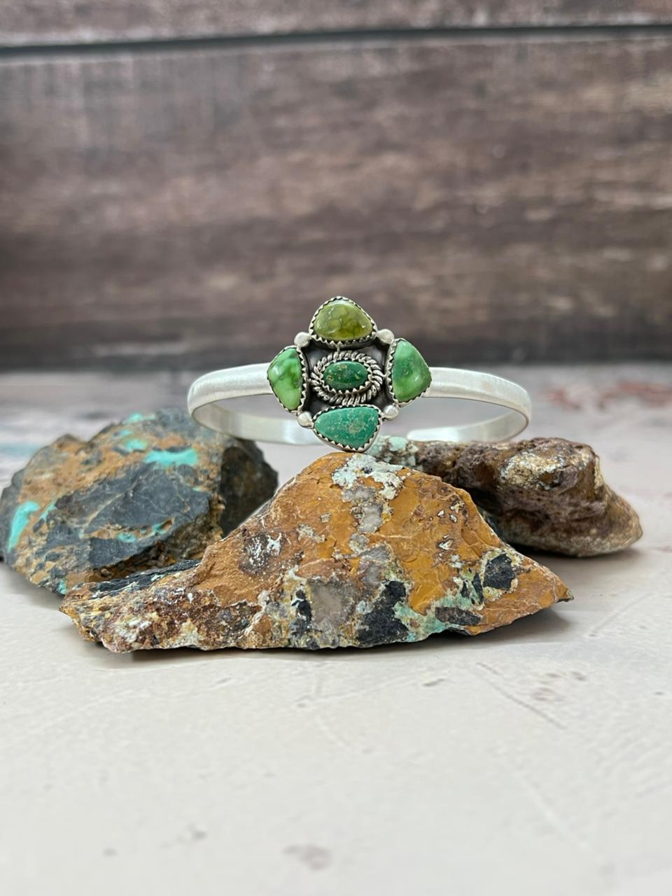 Handmade Sterling Silver Emerald Valley Turquoise Bracelet "Signed Nizhoni" - Che Cose Belle