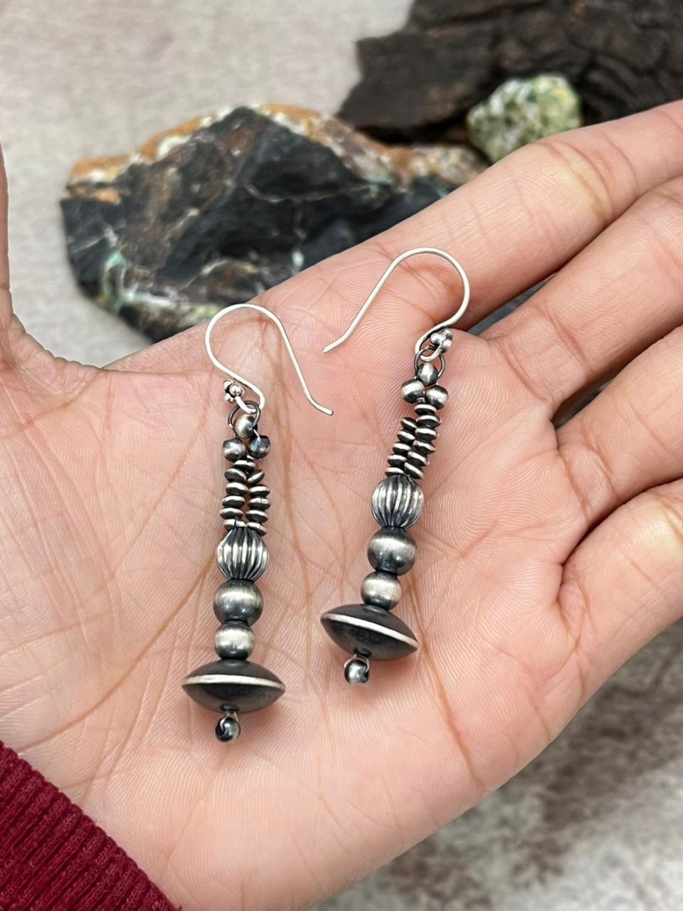 Handmade Sterling Silver Hook Beaded Earrings "Signed Nizhoni" - Che Cose Belle