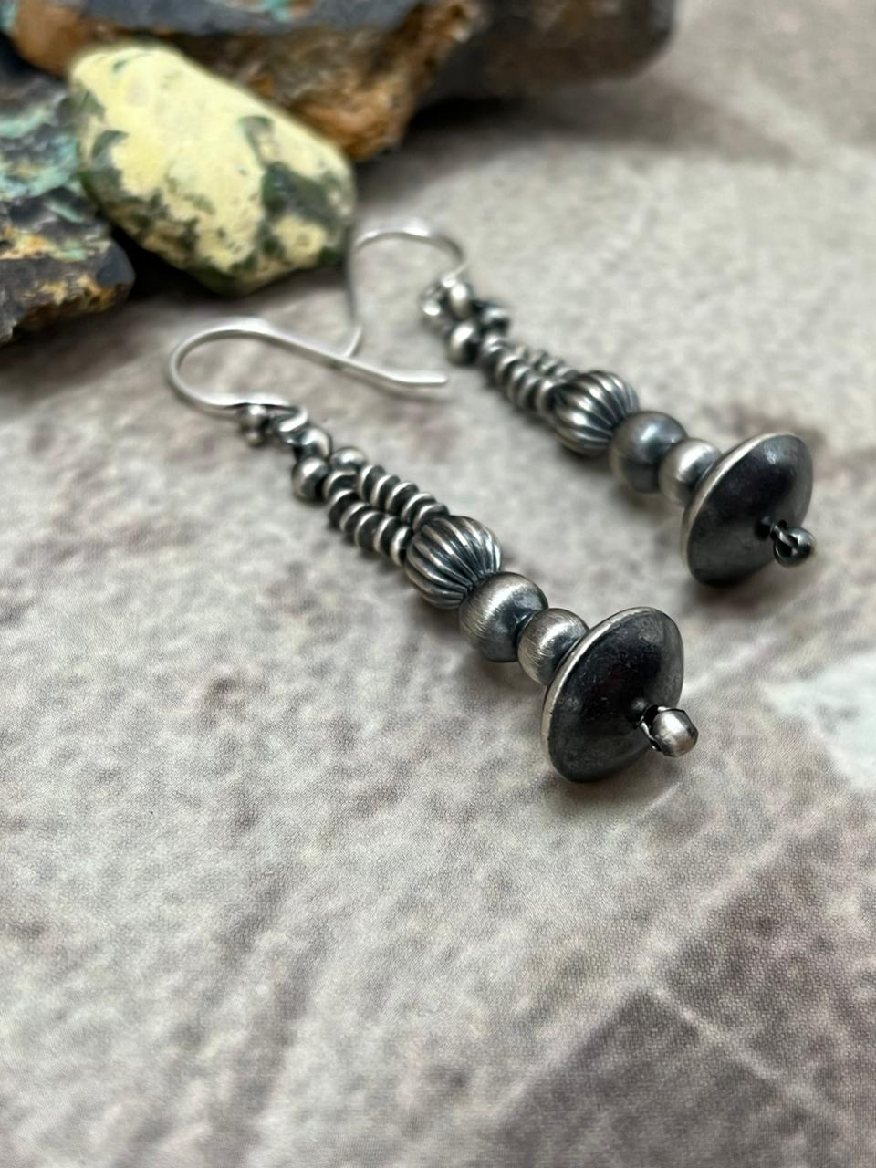 Handmade Sterling Silver Hook Beaded Earrings "Signed Nizhoni" - Che Cose Belle