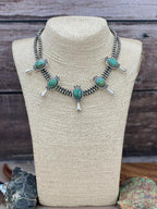 Handmade Sterling Silver Kingman Turquoise Beaded Blossom Necklace "Signed Nizhoni" - Che Cose Belle