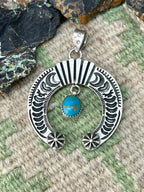 Handmade Sterling Silver Kingman Turquoise Naja Pendant "Signed Nizhoni" - Che Cose Belle