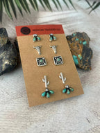 Handmade Sterling Silver Kingman With White Buffalo Post Studs Earrings Set - Che Cose Belle