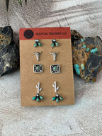 Handmade Sterling Silver Kingman With White Buffalo Post Studs Earrings Set - Che Cose Belle