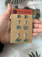 Handmade Sterling Silver Kingman With White Buffalo Post Studs Earrings Set - Che Cose Belle