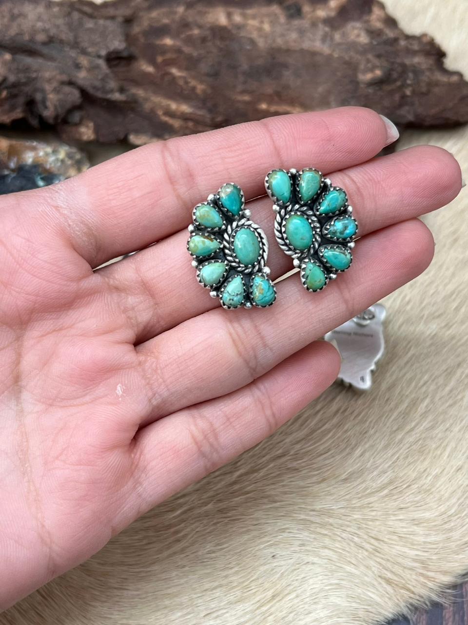 Handmade Sterling Silver Multi Stone Studs Earrings "Signed Nizhoni" - Che Cose Belle