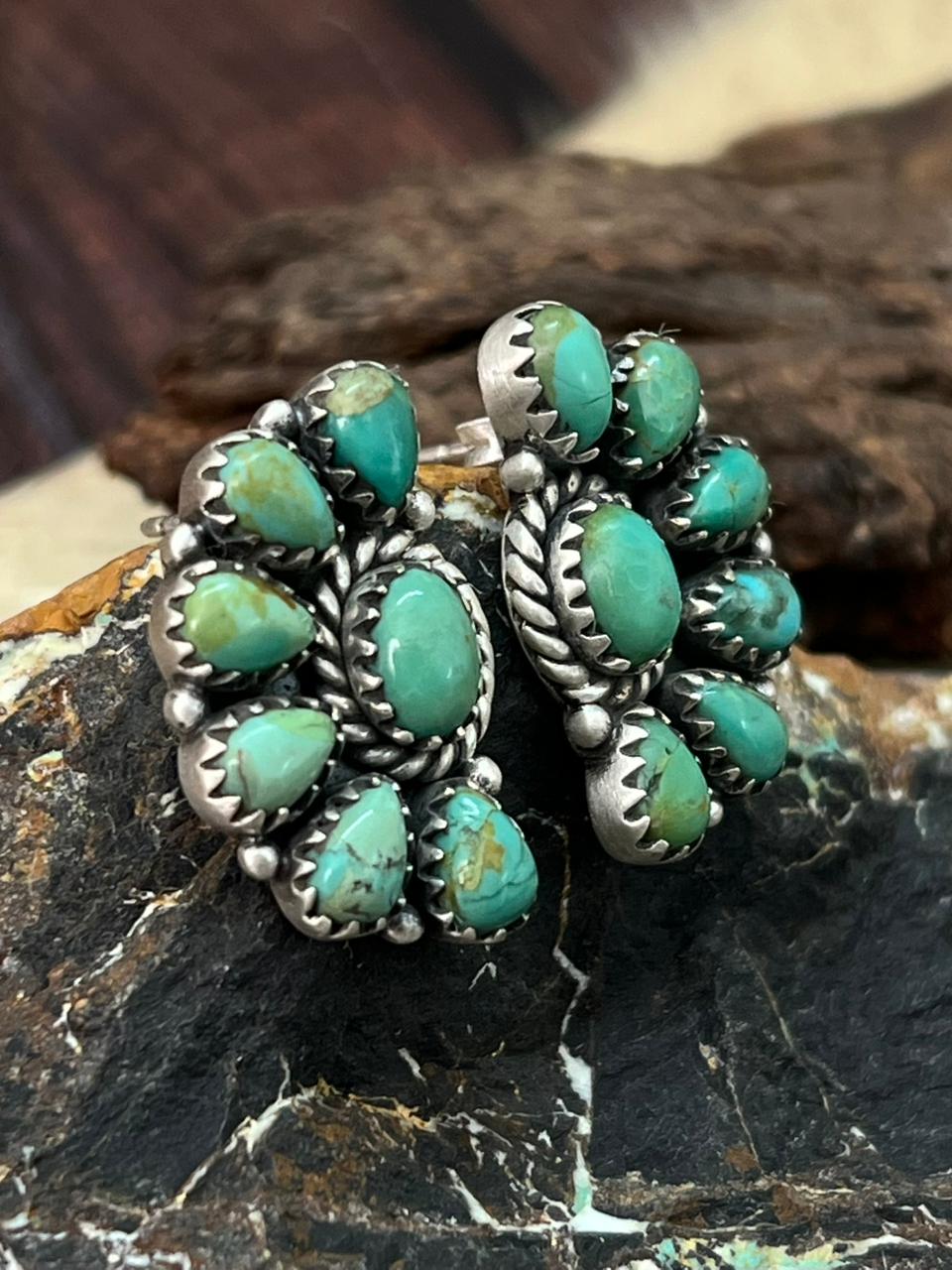Handmade Sterling Silver Multi Stone Studs Earrings "Signed Nizhoni" - Che Cose Belle