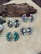 Handmade Sterling Silver Multi Stone Studs Earrings "Signed Nizhoni" - Che Cose Belle