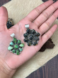 Handmade Sterling Silver Sonoran Mountain Turquoise, Blackjack Pendant "Signed Nizhoni" - Che Cose Belle