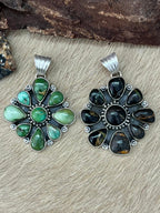 Handmade Sterling Silver Sonoran Mountain Turquoise, Blackjack Pendant "Signed Nizhoni" - Che Cose Belle