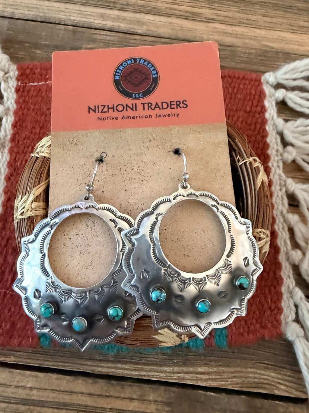 Handmade Sterling Silver & Turquoise Concho Dangle Earrings by Kimari Somers - Che Cose Belle