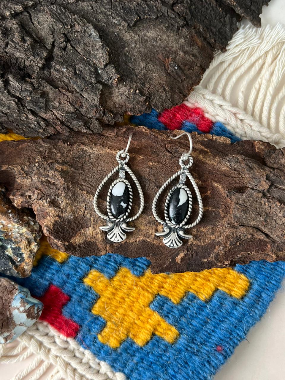 Handmade Sterling Silver White Buffalo Hook Dangle Earrings "Signed Nizhoni" - Che Cose Belle