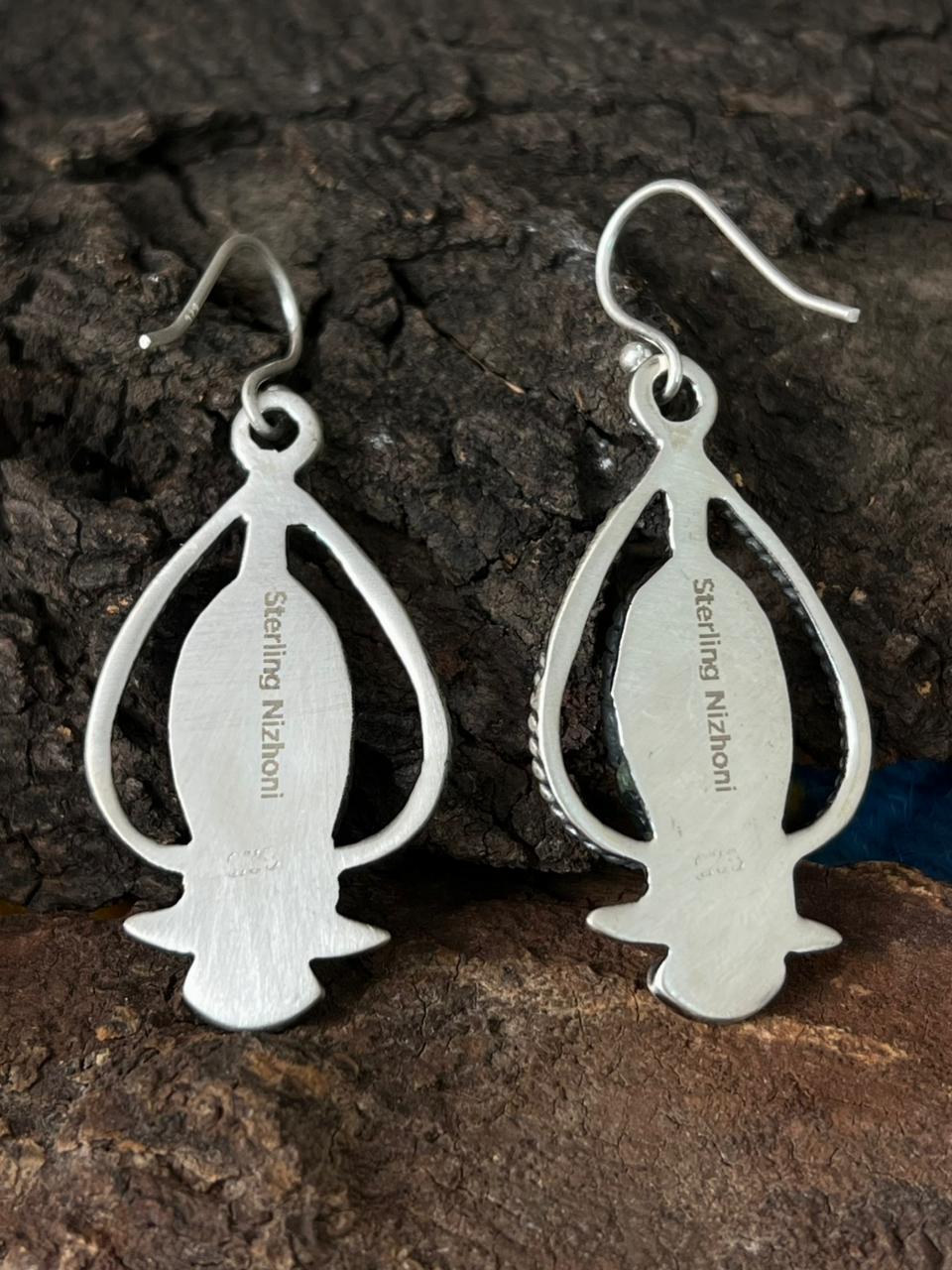 Handmade Sterling Silver White Buffalo Hook Dangle Earrings "Signed Nizhoni" - Che Cose Belle