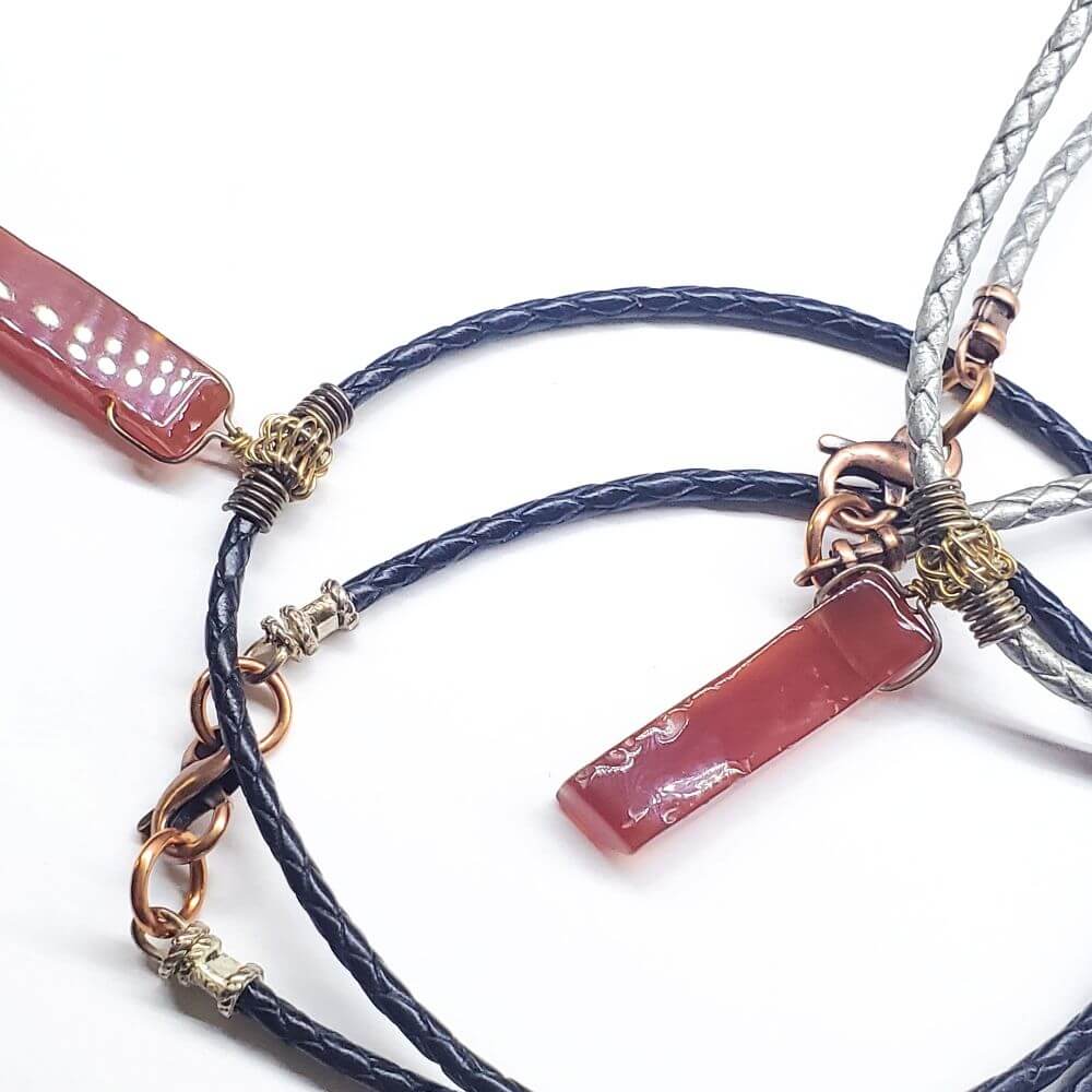Handmade Wire Wrapped Rustic Raw Red Agate Bolo Necklace - Che Cose Belle